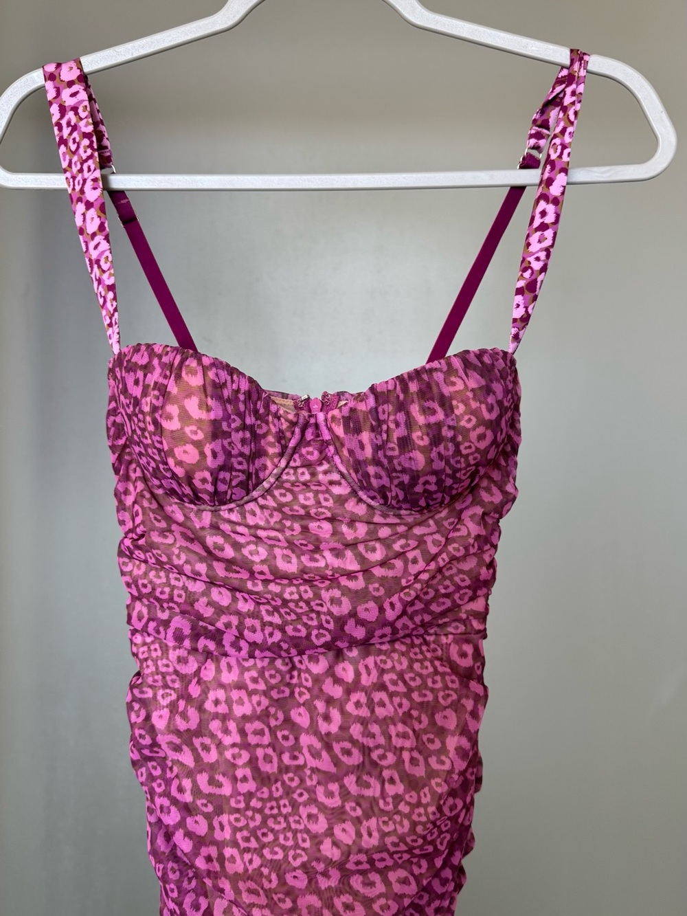 Oh Polly Animal Instinct Leopard Ruched Mesh Mini Dress 4 - Picture 4 of 8